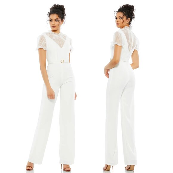 BELTED ILLUSION HIGH NECK CAP SLEEVE JUMPSUITMAC DUGGAL 26621